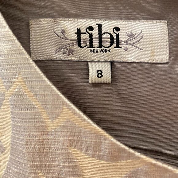 Tibi NY Silver and Gold Metallic Jacquard Leaf Bubble Sleeve Holiday Top - Picture 2 of 13